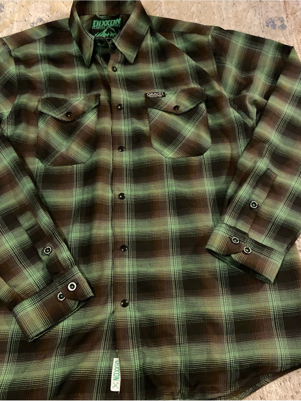 Dixxon Flannel Shirt Men’s Large L Green Pearl Snap Gravity Coffee Collection - Picture 3 of 16